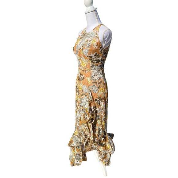 Bronx And Banco Sicilia Ruffle Dress Floral Women's Large Hi Low US 8 - Picture 5 of 9